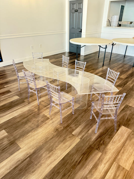 Children Serpentine Ghost Table and 12 Chiavari Chairs