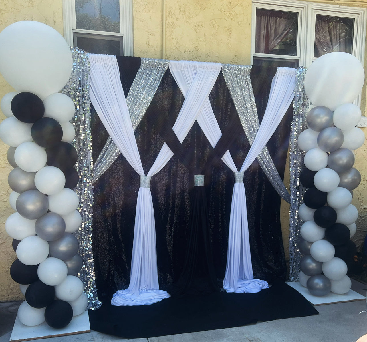 Backdrop Using Columns Prom Luxury Backdrop & 2 Balloon Columns – Dior Elegant Party Rentals