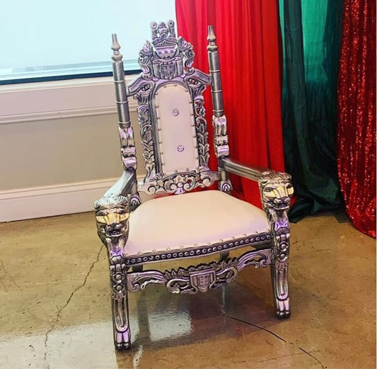 White & Silver Children Throne Chair