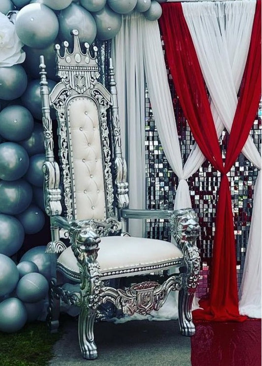 White & Silver Crown Throne Chair