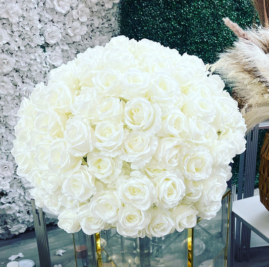 White Silk Rose  Flower Ball